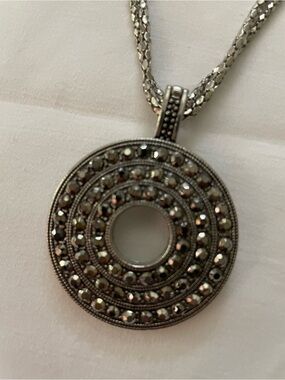Silver-Tone Round Crystal Pendant Necklace - Silver